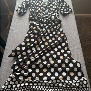 Ashley Stewart Black and White Polka Dot Wrap Dress